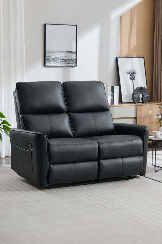 Image of More4Homes Madrid 2 Seater Manual Air Leather Recliner Sofa Black
