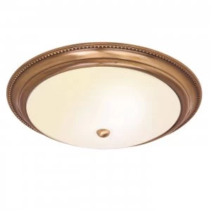 Image of 2 Light Flush Ceiling Light Antique Brass, Acid Glass, E27