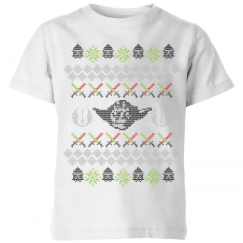 Image of Star Wars Yoda Knit Kids Christmas T-Shirt - White - 7-8 Years - White
