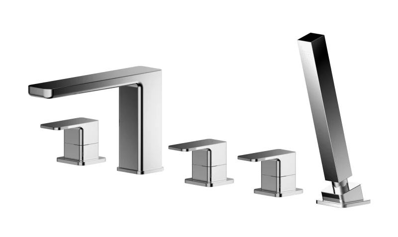 Image of Balterley Deck Mount Square 5 Tap Hole Bath Shower Mixer Tap with Shower Kit Silver unisex