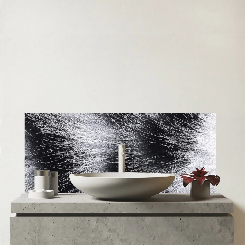 Image of Warren Reed - Designer Silver Tabby Cat Fur Print Glass Bathroom Splashback in Grey Grey Unisex