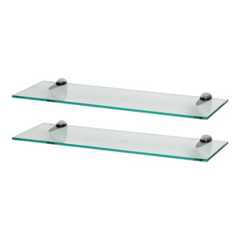 Image of Harbour Housewares 2X Floating Glass Shelves - 60Cm - Silver Brackets - Bathroom Shower Storage Vanity Display Unit Shelf
