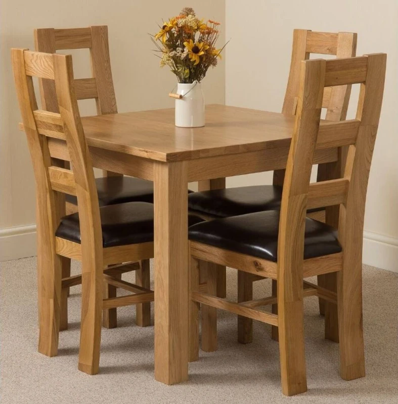 Image of Thats Furniture Oslo 90 x 90cm Oak Small Dining Table & 4 Yale Oak Chairs in Brown Brown Unisex 90 x 90 cm