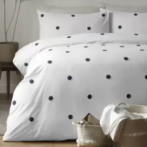 Image of Appletree Signature Dot Garden 100% Cotton Tufted Duvet Cover Set, White/Navy, King