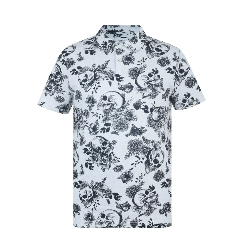 Image of Firetrap All-Over Print Polo Top Mens Ecru male S