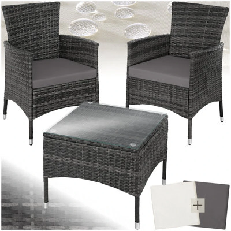 Image of Tectake Garden Furniture Set Lucerne - 2 Armchairs, Coffee Table, Two Sets Of Cushion Covers - Grey