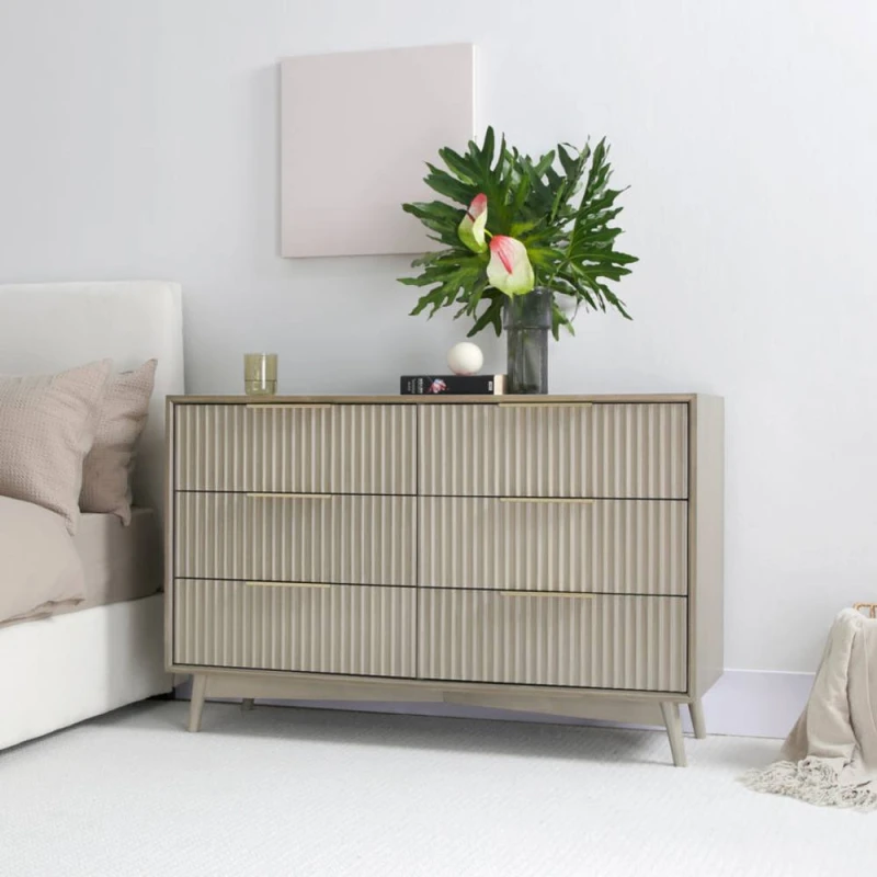 Image of Home Garden Direct Monza 6 Chest of Drawer with Fluted Front Pale Ash in Grey Grey Unisex