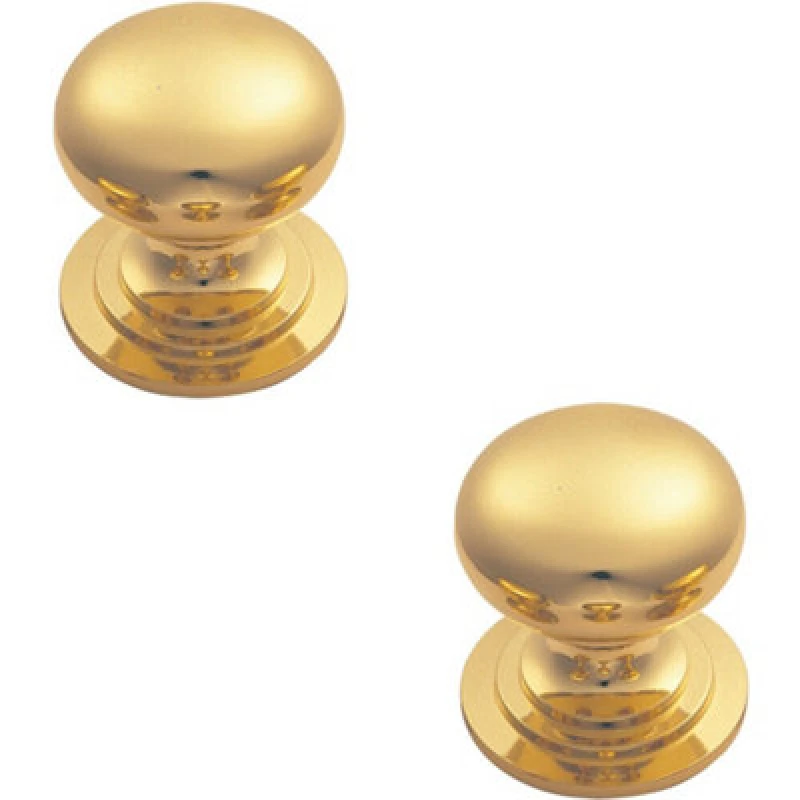 Image of Loops 2x Victorian Round Cupboard Door Knob 25mm Dia Polished Brass Cabinet Handle Metallics unisex