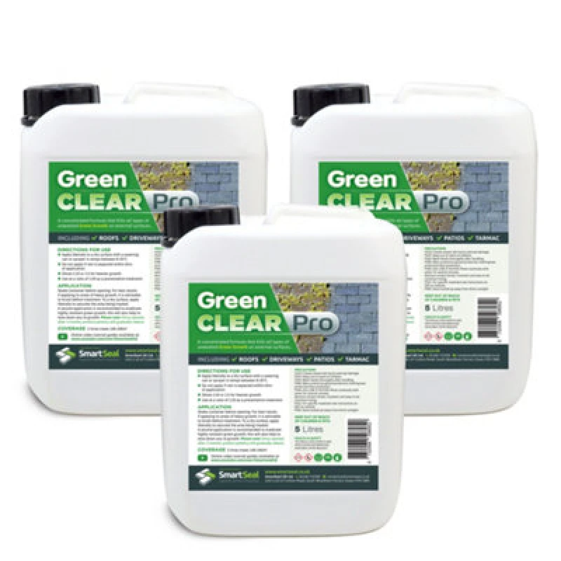 Image of Smartseal - Green Clear Pro, Lichen And Algae Killer For Roofs, Driveways And Patios, 3 X 5L