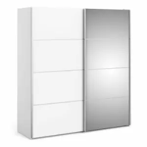 Image of Verona Sliding Wardrobe 180Cm In White With White And Mirror Doors With 5 Shelves