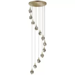 Image of Schuller Aquaria 12 Light Cluster Pendant Ceiling Light Matt Gold, Transparent 3000K 5400Lm