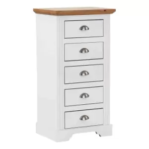 Image of Seconique Toledo 5 Drawer Narrow Chest - White/Oak Effect