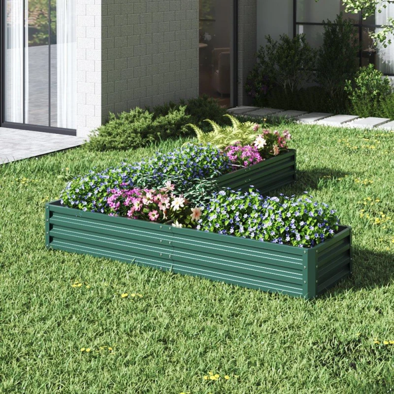 Image of Breeins 207x277cm L-Shaped Galvanized Garden Bed Green Green L