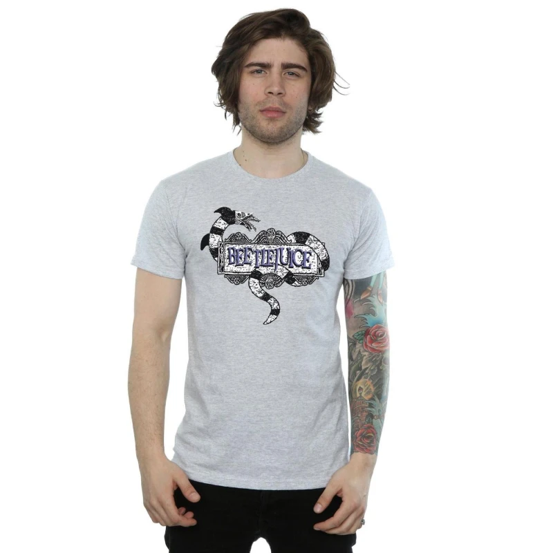 Image of Beetlejuice Beetlejuice Men Sandworm Logo T-Shirt in Grey Size: Small Grey S Male 5057245902380