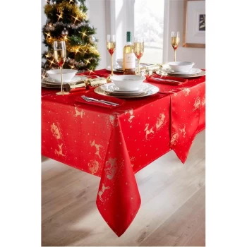 Image of The Spirit Of Christmas Spirit of Christmas Sleigh Table Cloth - Red/Gold