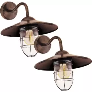 Image of 2 PACK IP44 Outdoor Wall Light Antique Copper Shade Fisherman Lamp 60W E27