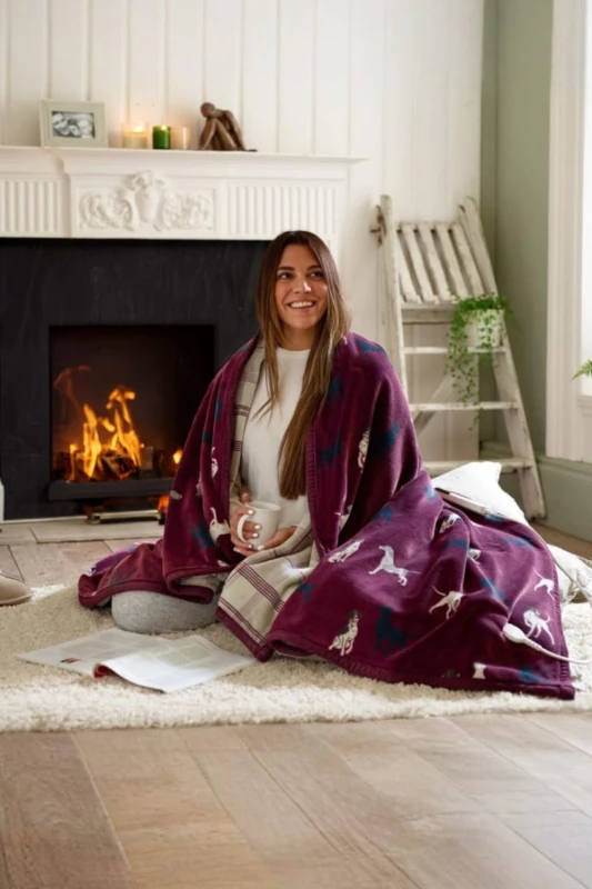 Image of Deyongs Deyongs Hounds Heated Throw - 140x180cm Cosy Blanket in Burgundy Size: 140cm x 180cm Burgundy 140cm x 180cm Unisex 5054990142948