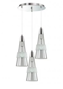Image of Ceiling Cluster Pendant 3 Light E14 Round Polished Chrome, Crystal