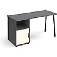 Image of Rectangular A-frame Desk Onyx Grey, White Door Wood/Metal A-frame Legs Charcoal Sparta 1400 x 600 x 730mm
