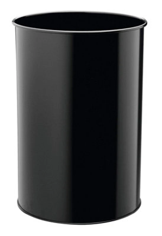 Image of Durable Metal Round Waste Bin - Scratch Resistant Steel - 30L - Black DRBE330301