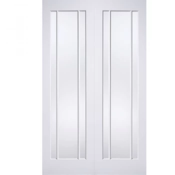 Image of LPD Lincoln 3 Panel White Primed Glazed Internal Door Pair - 1981mm x 914mm (78 inch x 36 inch)