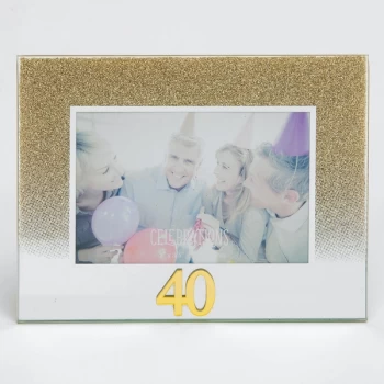 Image of 5" x 3.5" Gold Glitter Glass Birthday Frame - 40