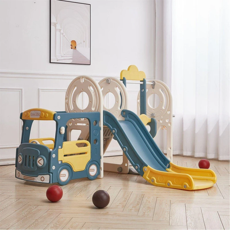 Image of KIDKID 3-in-1 Kids Swing and Slide Playset, Yellow & Blue Yellow unisex Large