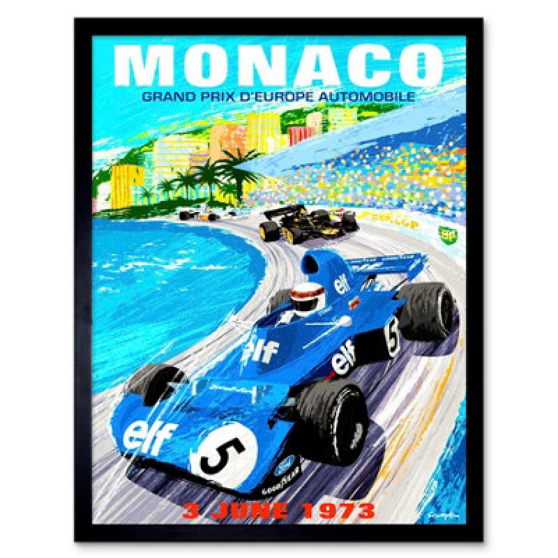 Image of Artery8 Vintage Advert Motor Sport Monaco Grand Prix 1973 Framed Wall Art Print