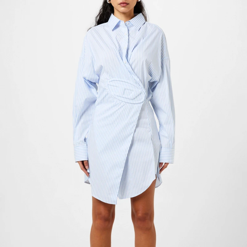 Image of Diesel Short Shirt Dress In Stretch Poplin Blue Stripe female 8