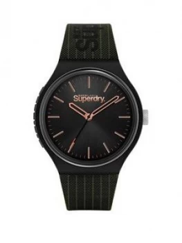 Image of Superdry Black Sunray Dial With Khaki Printed Silicone Strap Watch, One Colour, Men