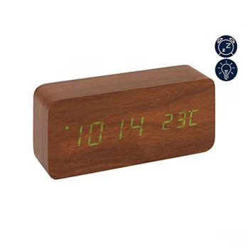 Image of Hometime Oak LED Alarm Clock USB & AAA Operated - Green