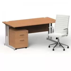 Image of Impulse 1600800 Silver Cant Desk Oak 2 Dr Mobile Ped & Ezra White