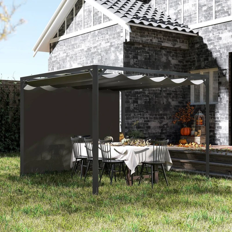 Image of Outsunny 3 x 3(m) Pergola with Retractable Roof & Roller Shade, Dark Grey 84C-584V00CG