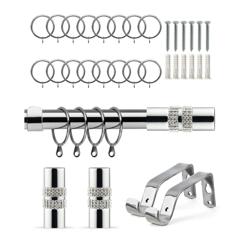 Image of Emma Barclay Curtain Pole with Rings Extendable Diamante Chrome unisex 120-210cm