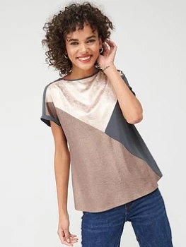 Image of Oasis Chevron Colour Block T-Shirt - Grey/Multi Grey, Size S, Women