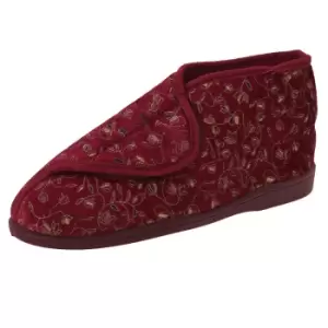 Image of Zedzzz Womens/Ladies Geraldine Touch Fastening Floral Bootee Slippers (7 UK) (Wine)