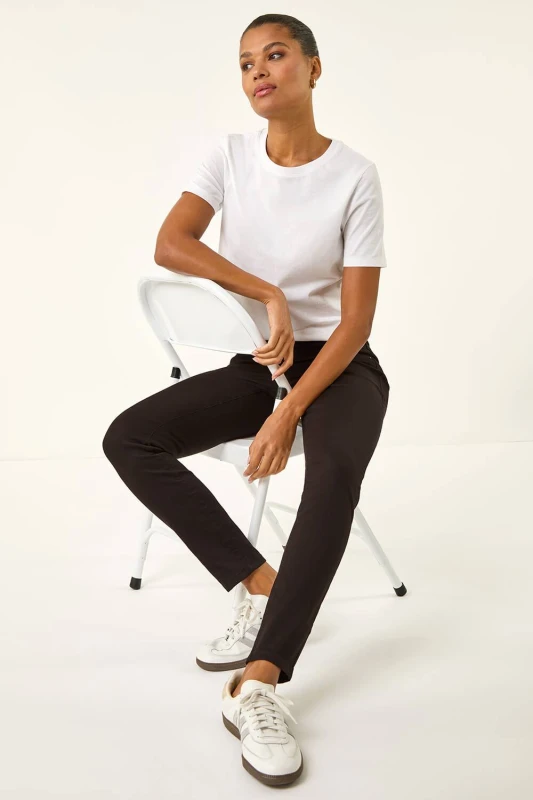 Image of Roman Elastic Waist 31" Denim Stretch Jegging Chocolate