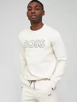 Image of BOSS Salbo 1 Logo Sweatshirt - White, Size L, Men