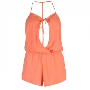 Image of Golddigga Wrap Playsuit Ladies - Coral