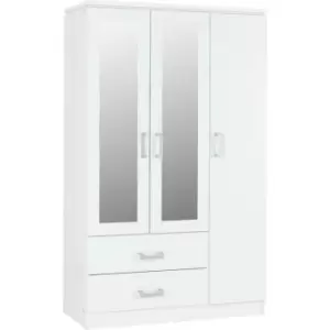 Image of Charles 3 Door 2 Drawer Mirrored Wardrobe in White Finish