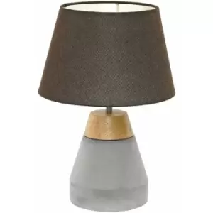Image of Table Lamp Base Brown Wood & Grey Concrete Shade Brown Fabric Bulb E27 1x60W