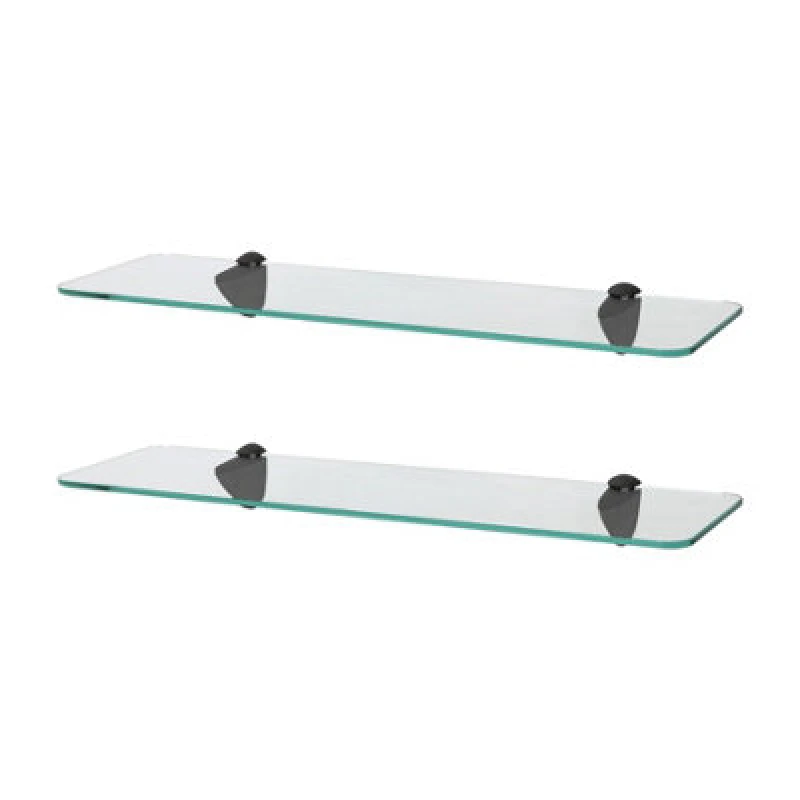 Image of Harbour Housewares 2X Rounded Floating Glass Shelves - 50Cm - Black Brackets - Bathroom Shower Storage Vanity Display Unit Shelf