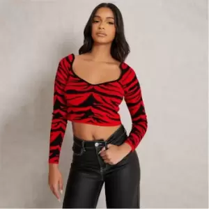 Image of I Saw It First Sweetheart Neck Knit Crop Top - Red