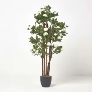 Image of Artificial Potted White Rose Tree with Green Leaves - White - Homescapes