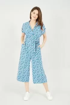 Image of Blue Ditsy Print Jumpsuit