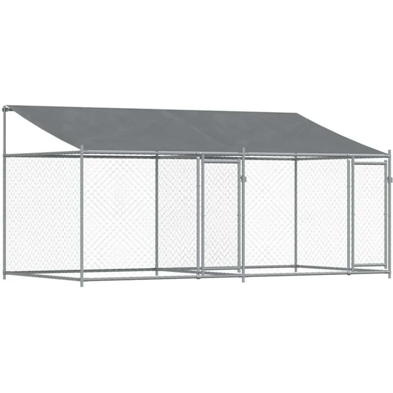 Image of VIDAXL Dog Cage with Roof and Doors Grey 4x2x2 m Galvanised Steel Vidaxl 3209563