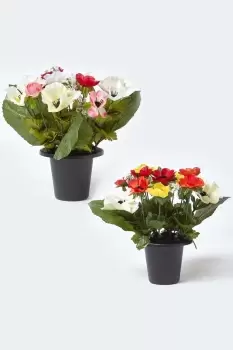 Image of Set of 2 Anemone Artificial Flowers in Grave Vases