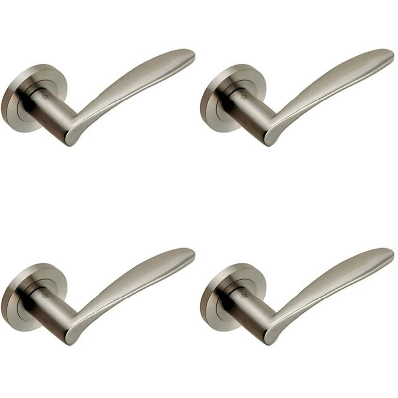 Image of Loops 4x PAIR Angular Design Curved Handle Concealed Fix Round Rose Satin Steel Metallics