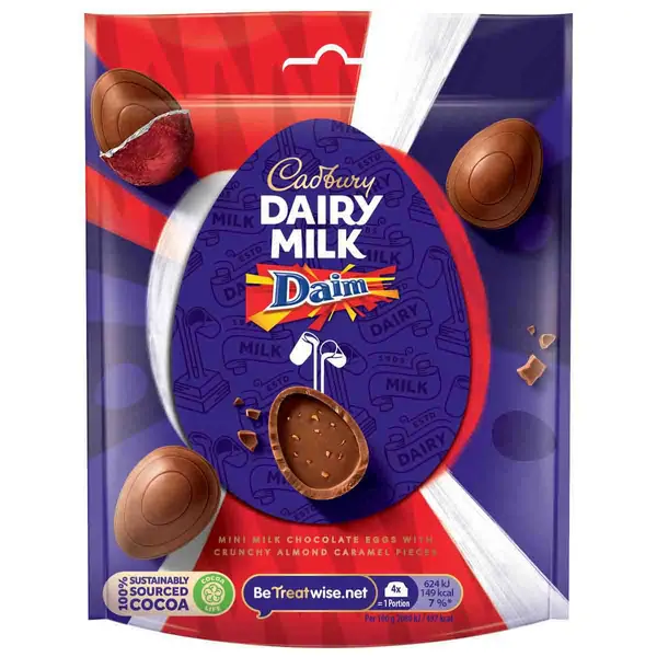 Image of Cadbury Gifts Direct Dairy Milk Mini Daim Chocolate Eggs Bag 77g 4260878