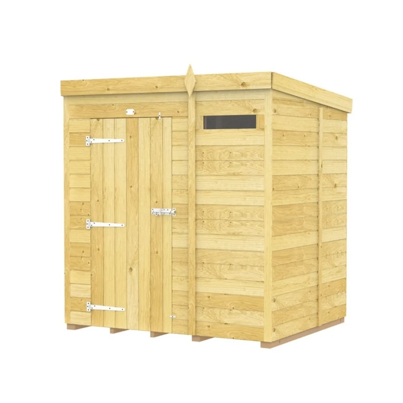Image of Buttercup Farm 6 x 5 Feet Pent Security Shed - Single Door - L147 x W185 x H201cm in Brown Brown Unisex